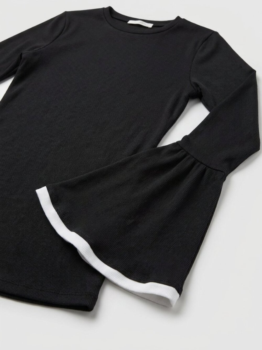 Zara Ribbed Bell Sleeve Top Black Contrast Trim Size Small